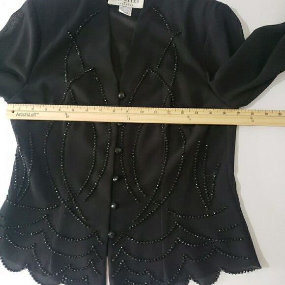 VTG J.R Nites by Caliendo Top Size 6 Black Beaded Blouse Bell Sleeve Whimsy Goth - Picture 10 of 10